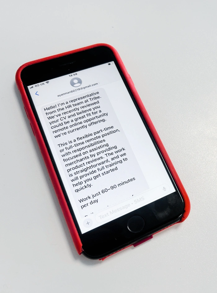 hiring scam on a phone