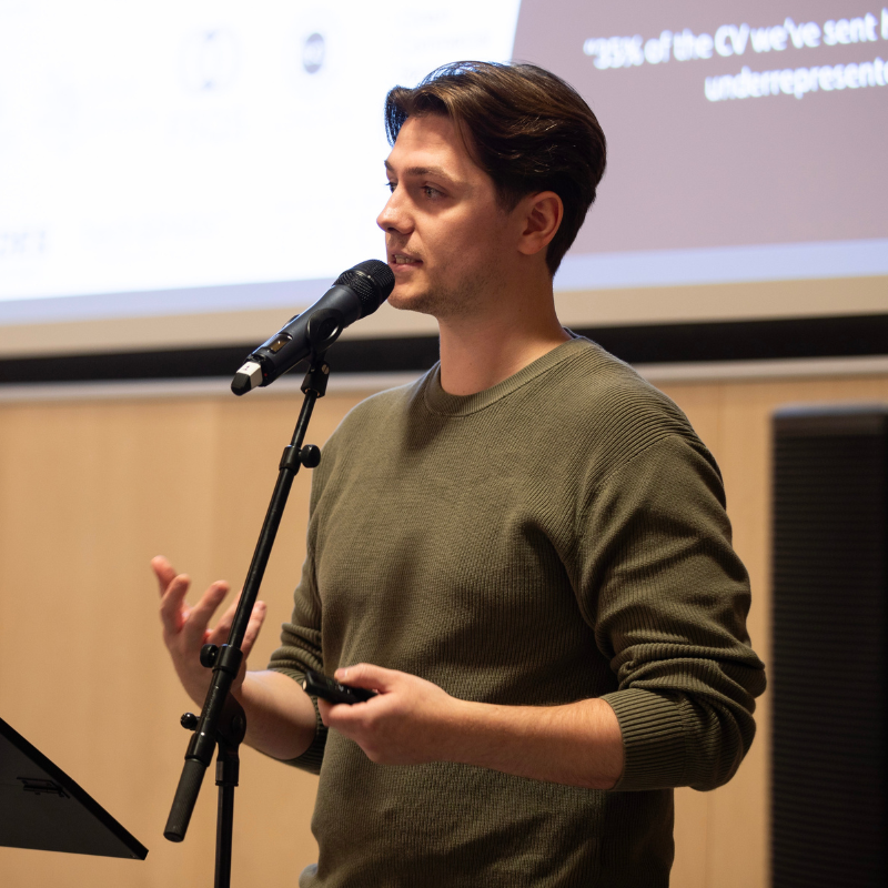 Cyber Security Recruiter talking at an event